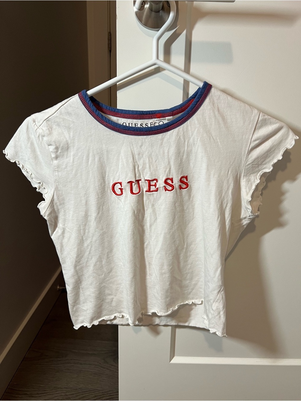 GUESS Eco White Embroidered Logo Baby Tee Size S